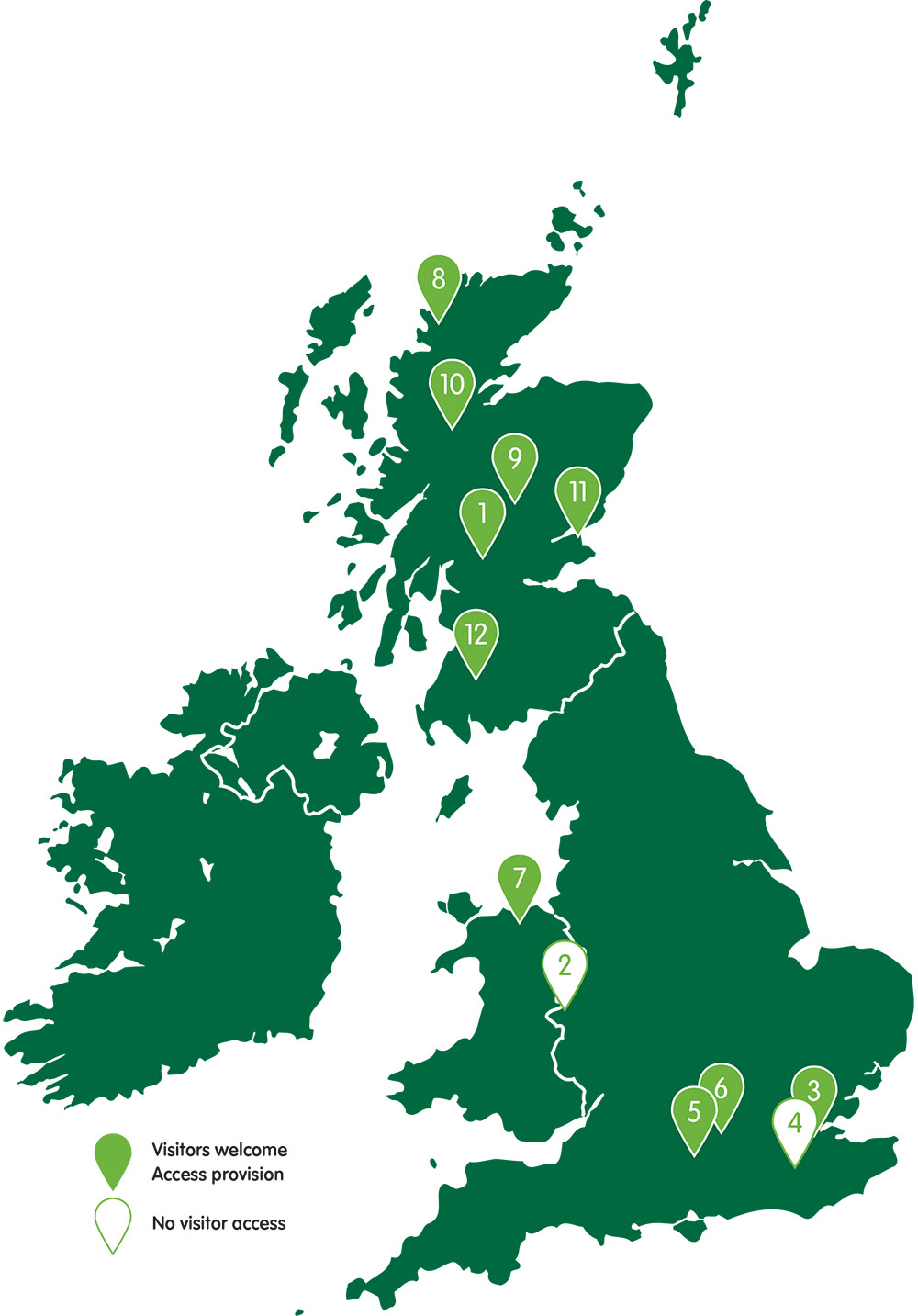 A map indicating the locations of all of the case studies listed across the UK,
