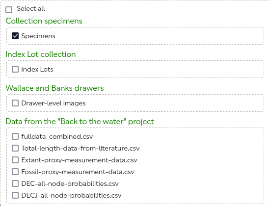 The resources popup dialog, with three datasets shown. Each dataset contains one resource.