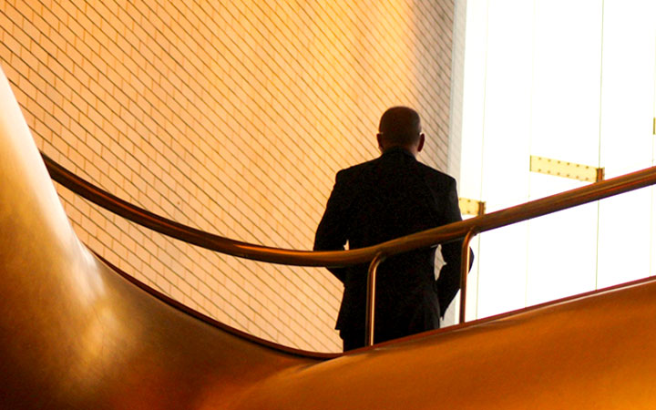 Person walking down a staircase
