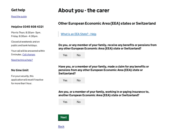Carer allowance service page about you - the carer