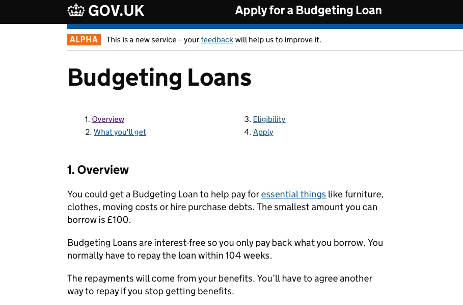 Prototype of the online Budgeting Loans service