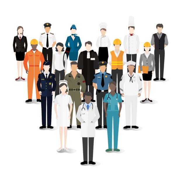 vector illustration of people dressed for various jobs and professions