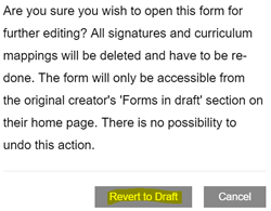This image shows the revert to draft confirmation warning with the revert to draft button highlighted