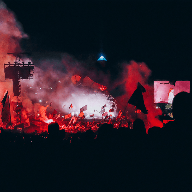 Glastonbury's Pyramid stage at night 