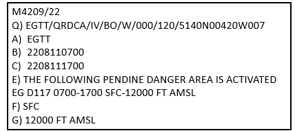 Figure 3a NOTAM M4209/22