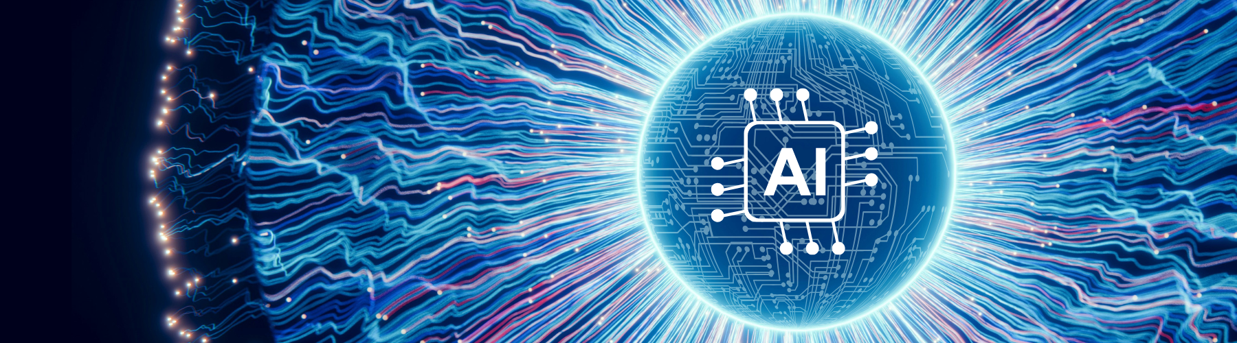 Image of word AI surrounded blue and purple electric pulses