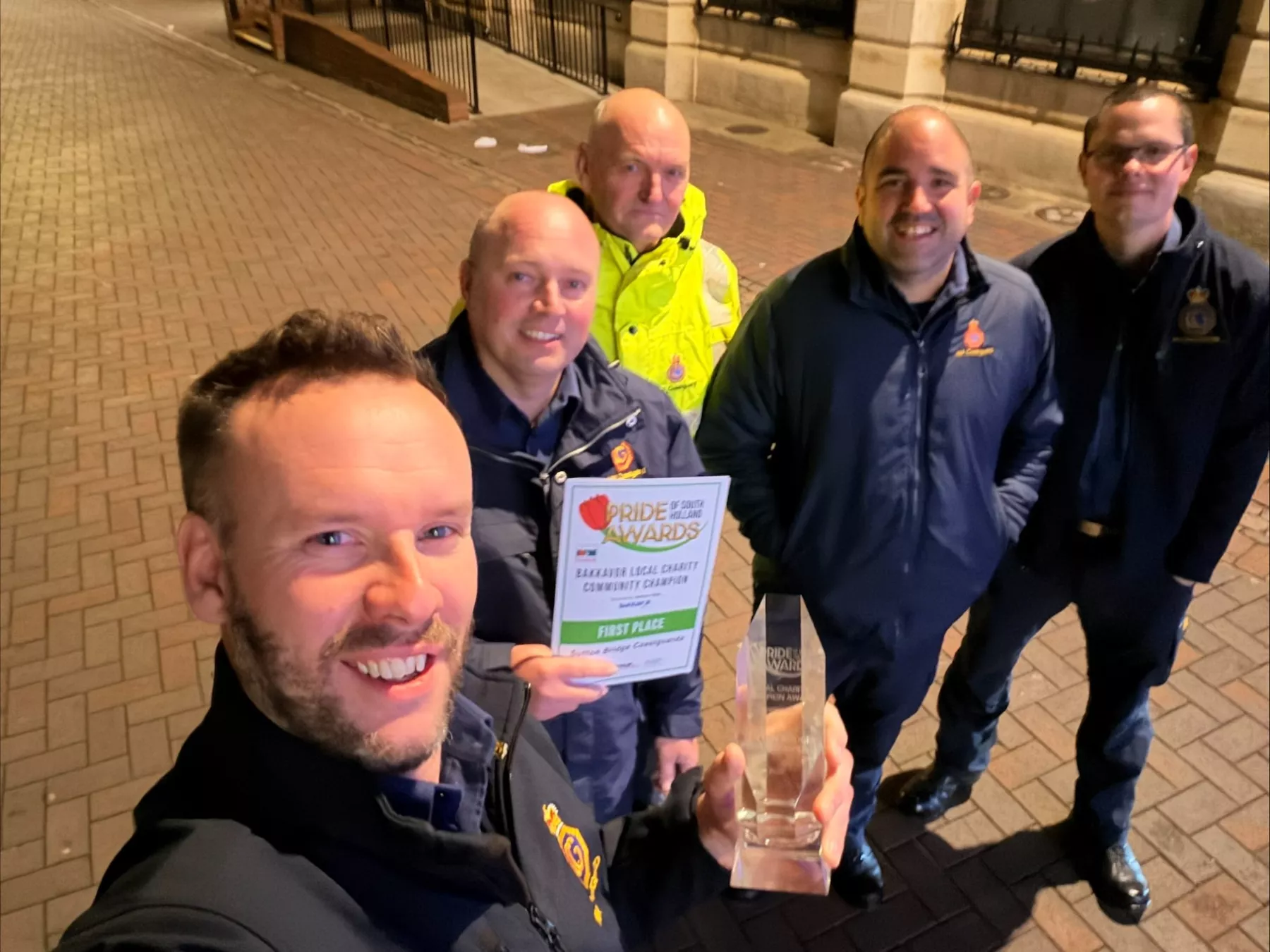 From left are Coastguard Rescue Officer (CRO) Matt Breathwick, Acting Station Officer Richard Holland, CRO Martin Day, Senior Coastal Operations Officer Tom Sharp, and CRO Tom Bell