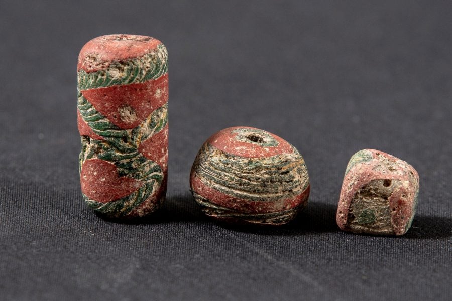 Anglo Saxon decorative glass beads uncovered during HS2’s archaeological excavation of a burial ground in Wendover.