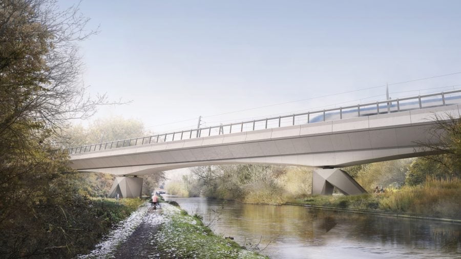 Artist's impression of the Colne Valley viaduct across Korda Lake - (C) Grimshaw 