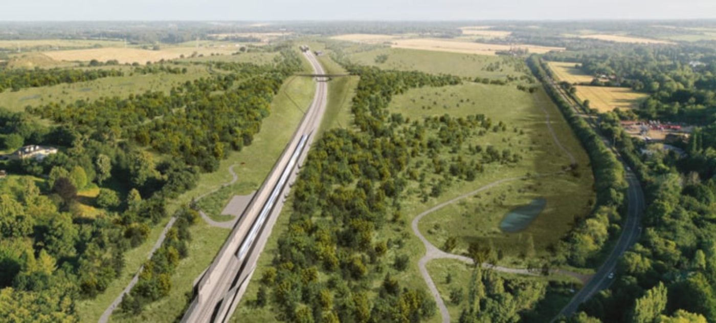 Artist's impression of the high-speed railway in the Colne Valley.