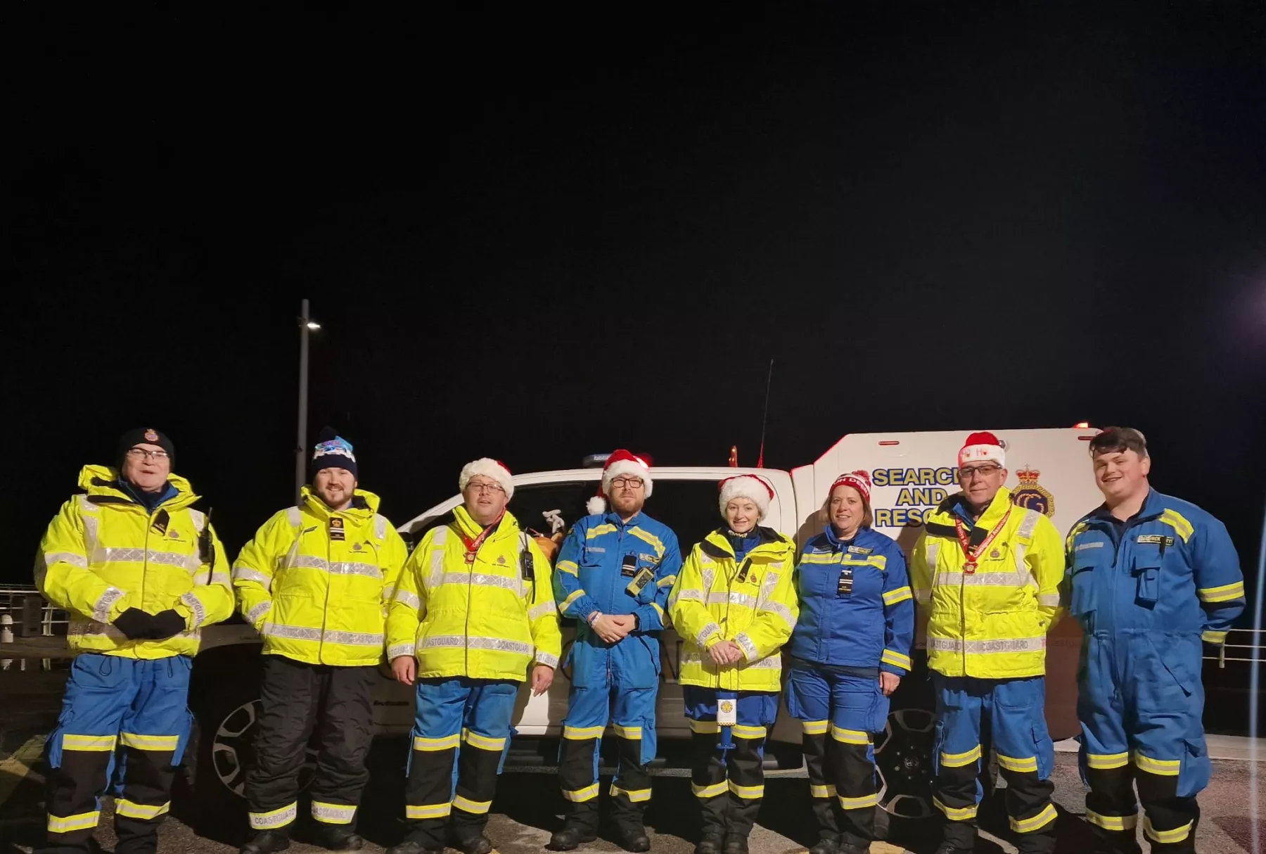 Port Talbot CRT wearing Christmas hats at the coast