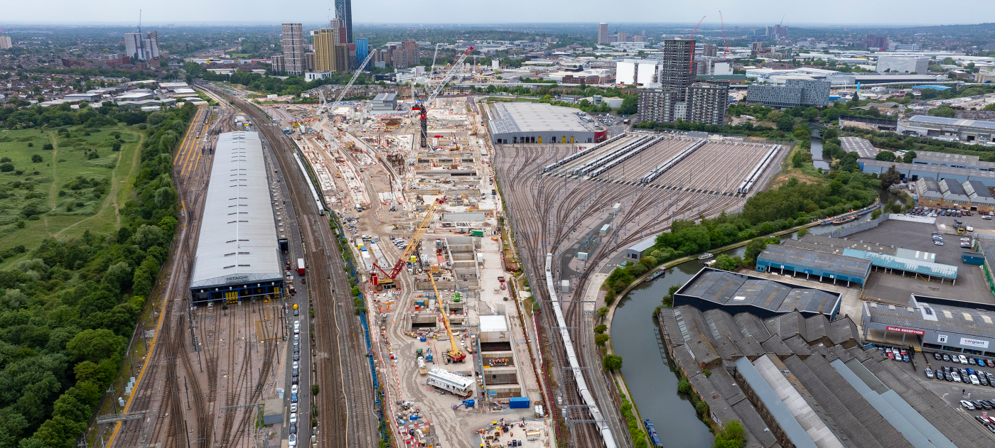 Aerial view of Old Oak Common station.