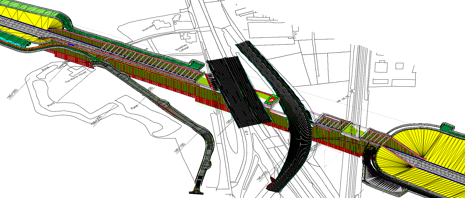 Picture showing an extract from the federated model showing the extent of the retaining walls