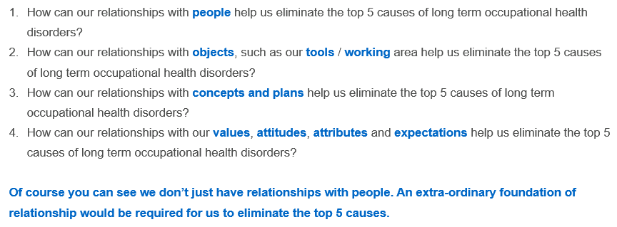 Screenshot showing the 5 key discussion points exploring the concept of relationships