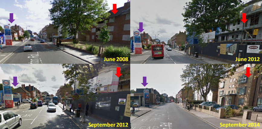 Pictures showing the process of demolition of houses, excavation and construction of flats on Merton Road London between 2008- 2014.