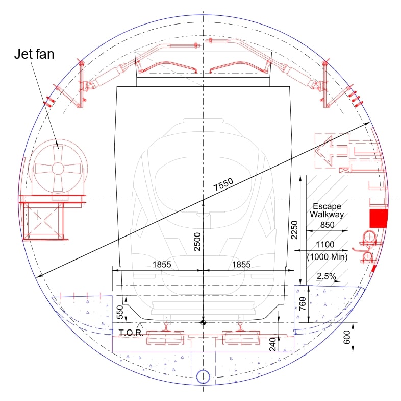 Diagram of indicative tunnel cross-sectional geometry