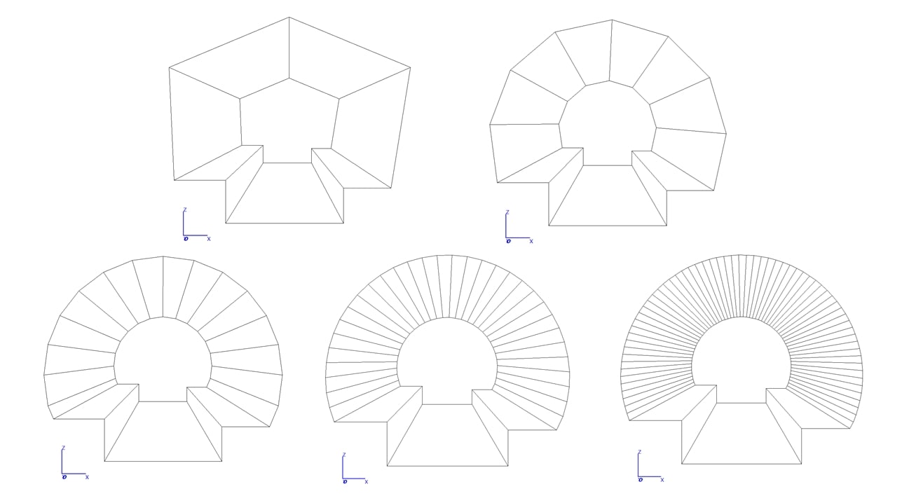Diagrams of curved surface tessellation resolution used in 3D tunnel models