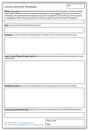 Screenshot of lessons learnt 