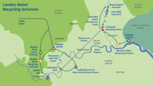London water recycling schemes A map showing London water recycling schemes