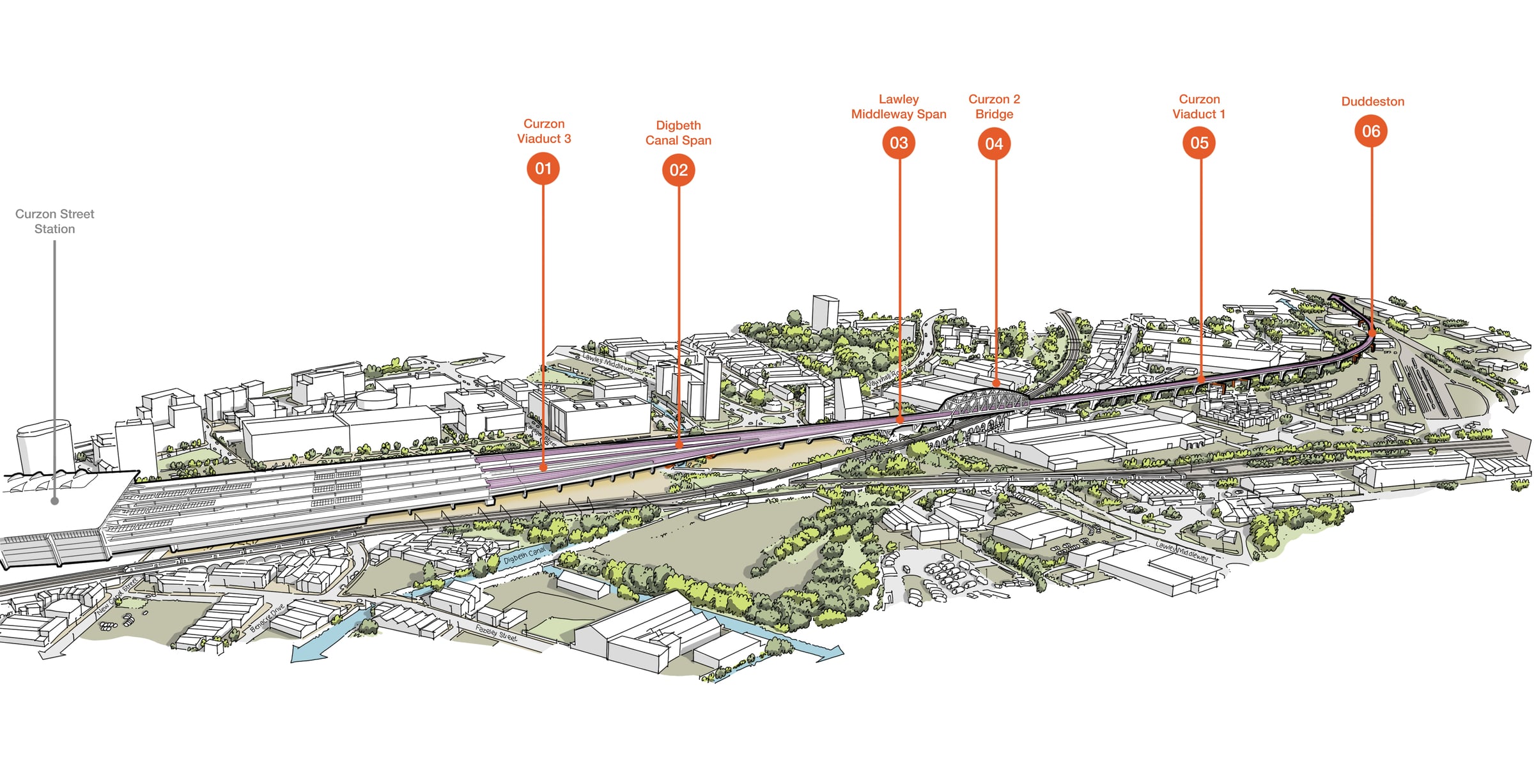 Plan layout of Curzon Street approach viaducts.