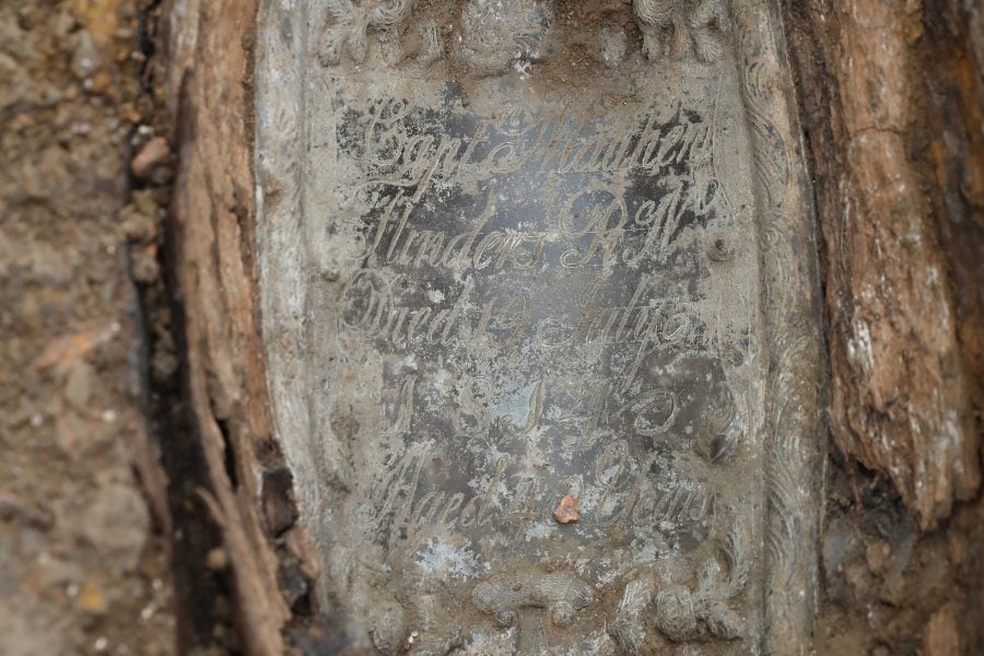 Captain Matthew Flinders’s breast plate discovered in situ.