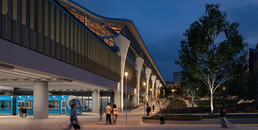 Visualisation showing a tram passing under the new Curzon Street station