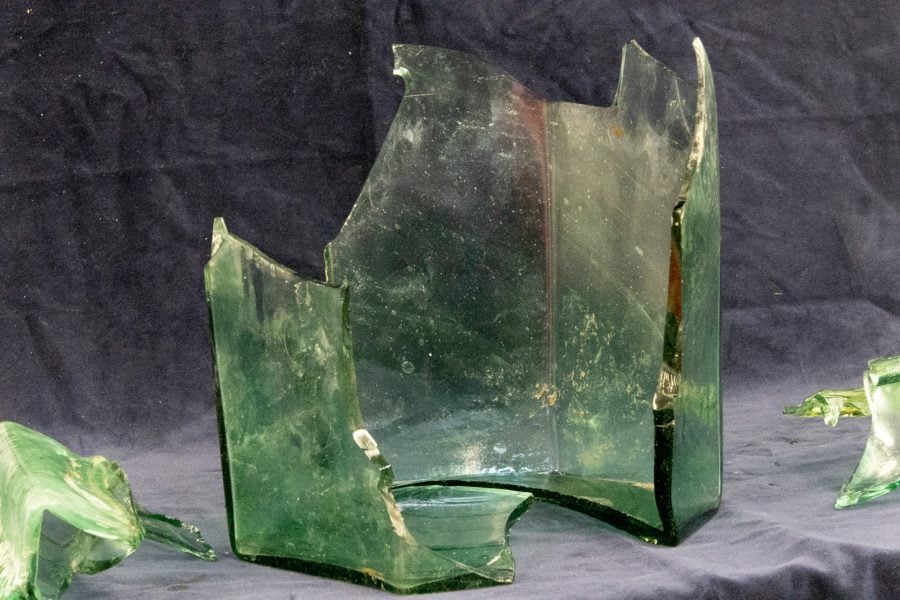 A rare Roman glass jug, an artefact found  from St Mary’s archaeological dig.