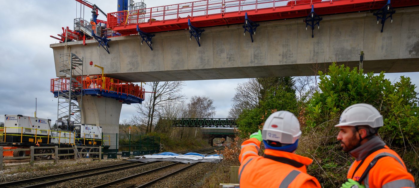 HS2 engineers overlooking the Water Orton viaducts.