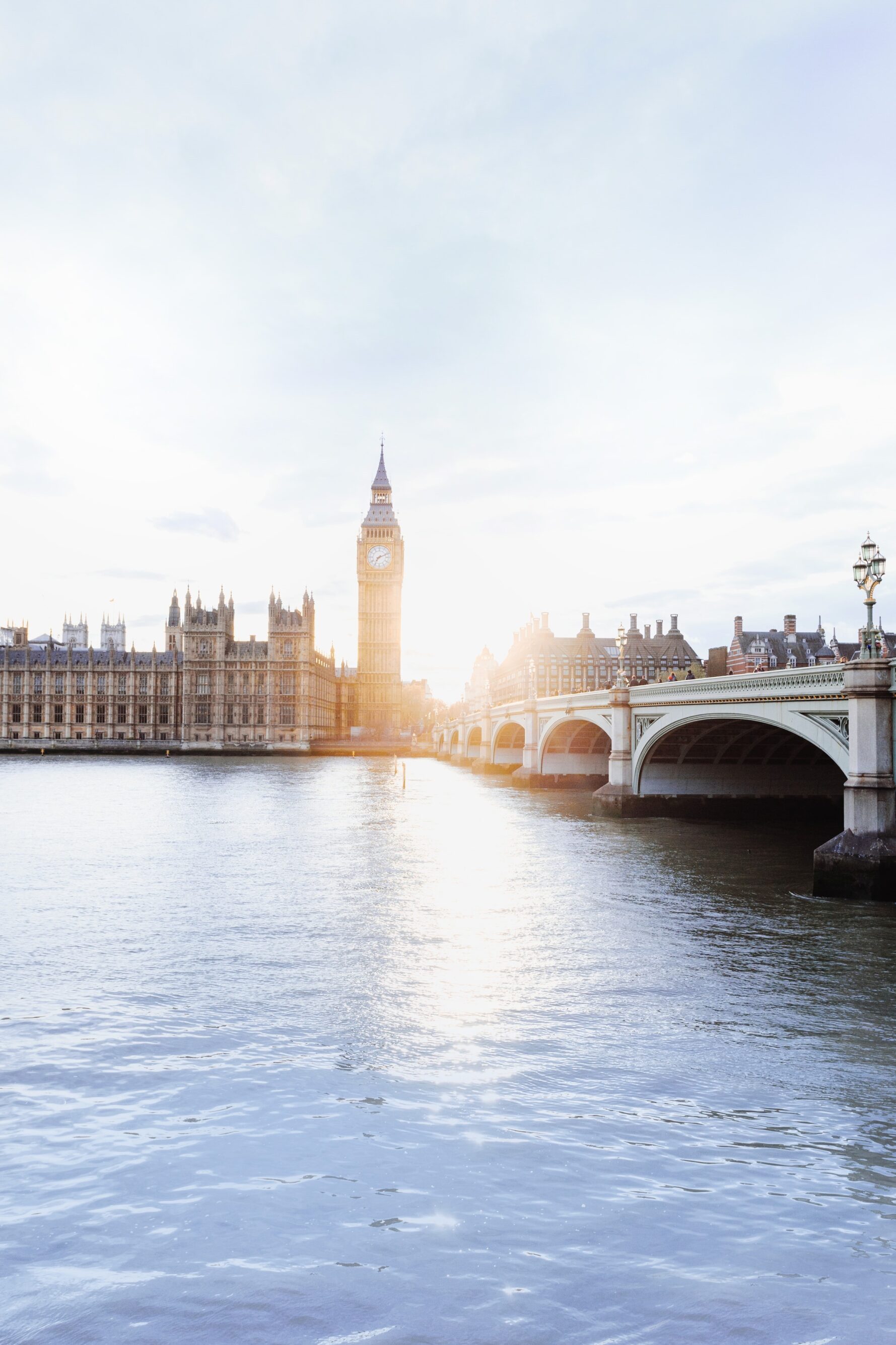 Houses of Parliament with the River Thames in the foreground and Westminster Bridge to the right of the image.