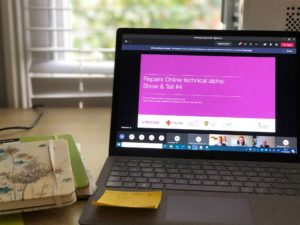 The Repairs Online technical alpha show and tell presentation on a laptop screen