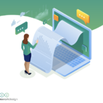 An illustration of a businesswoman reviewing a report