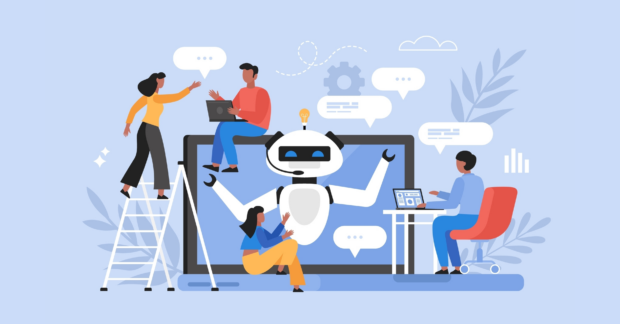 illustration of people using AI technology