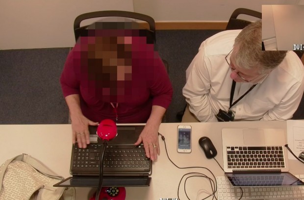 A visually impaired user in the user research lab