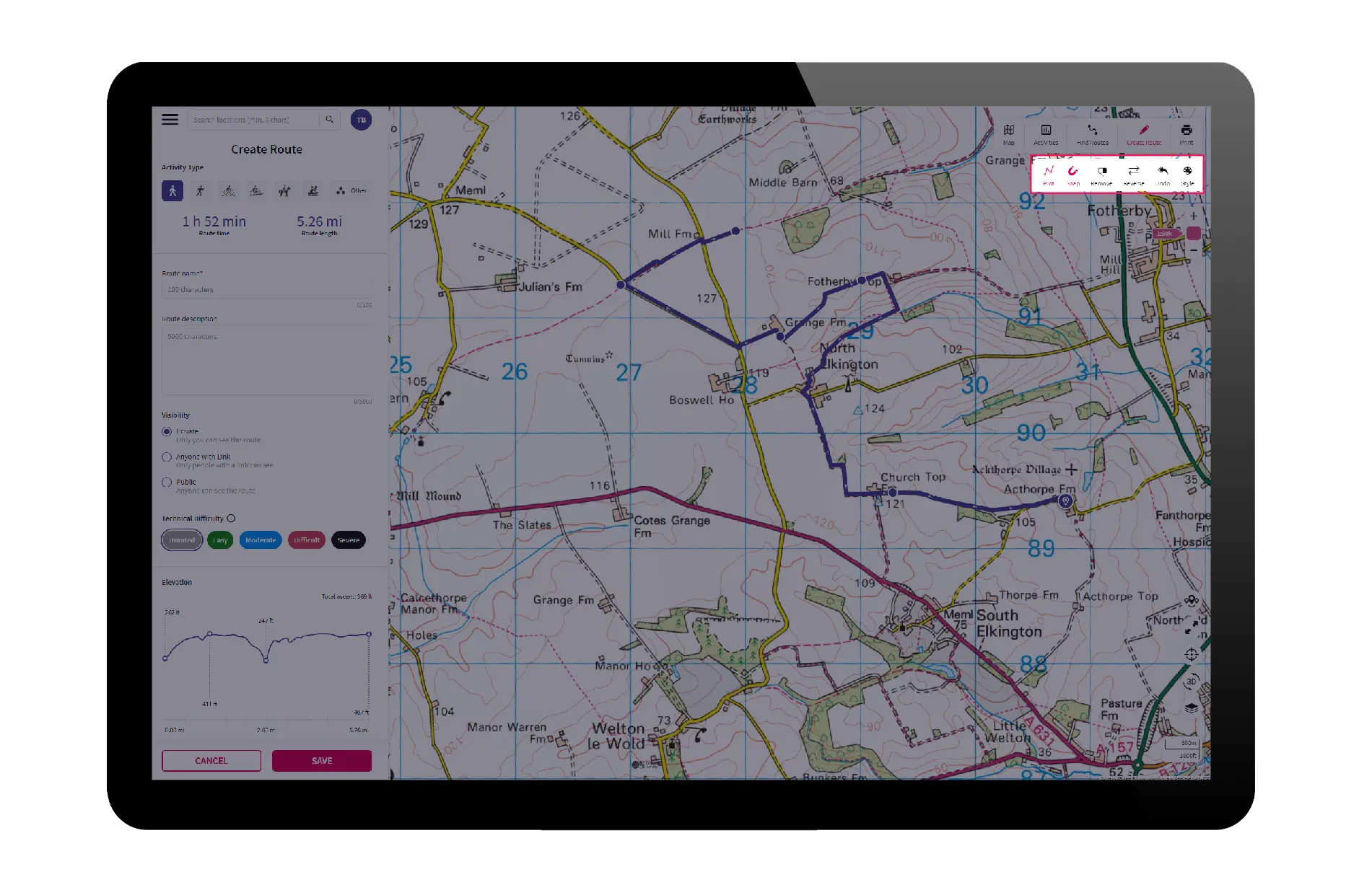 route toolbar