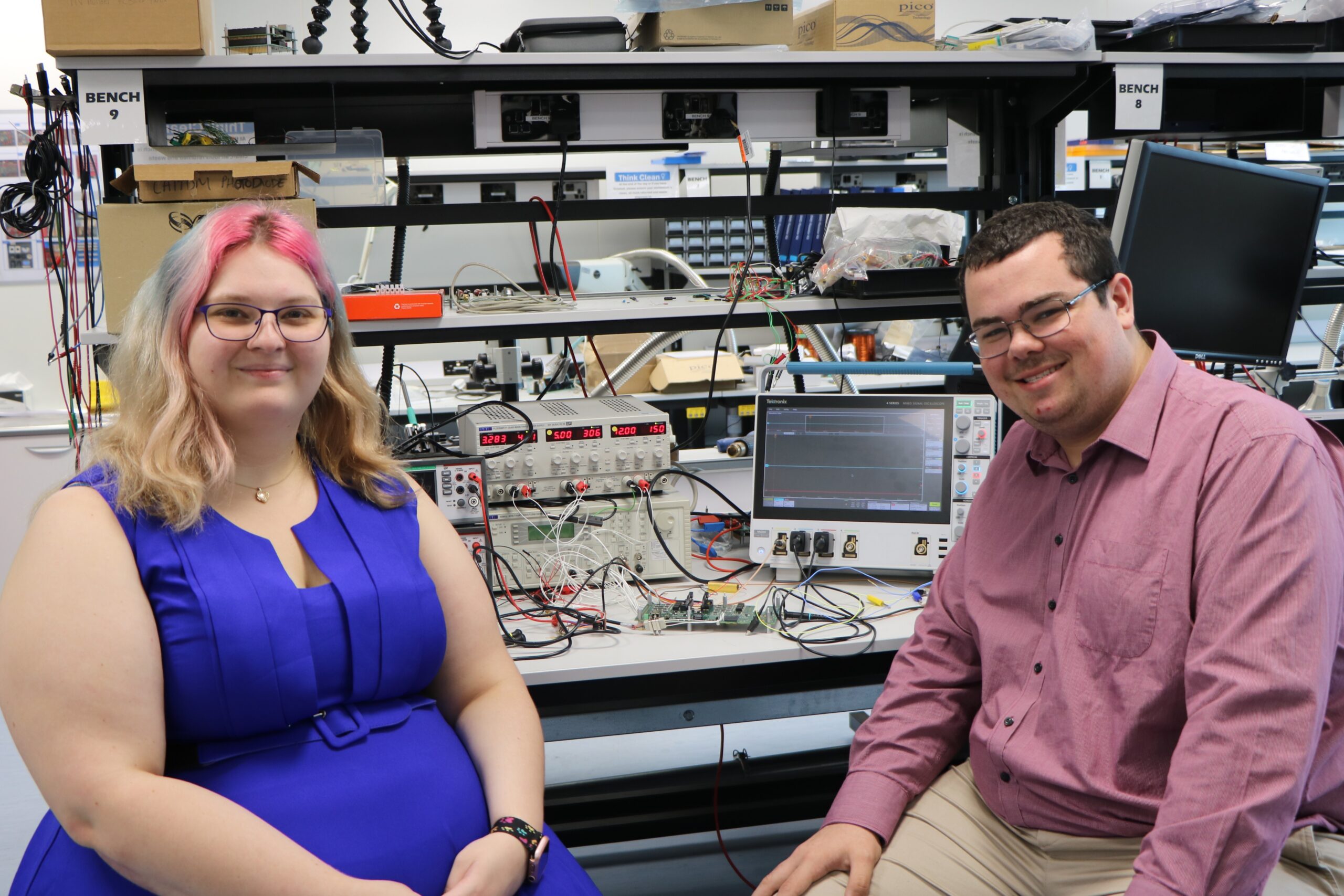 Chloe and Mitchell in the lab at RAL Space