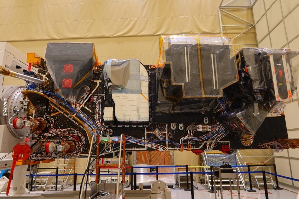 MetOp-SG Satellite A, with the MWS instrument installed. Courtesy of ESA.