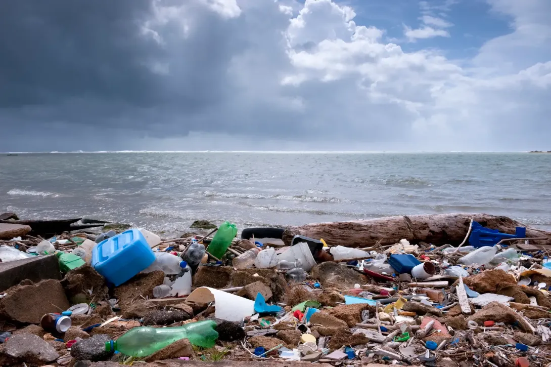 Plastic and rubbish on a beach