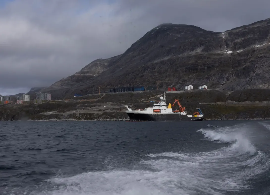 RRS James Cook shoreside in Greenland