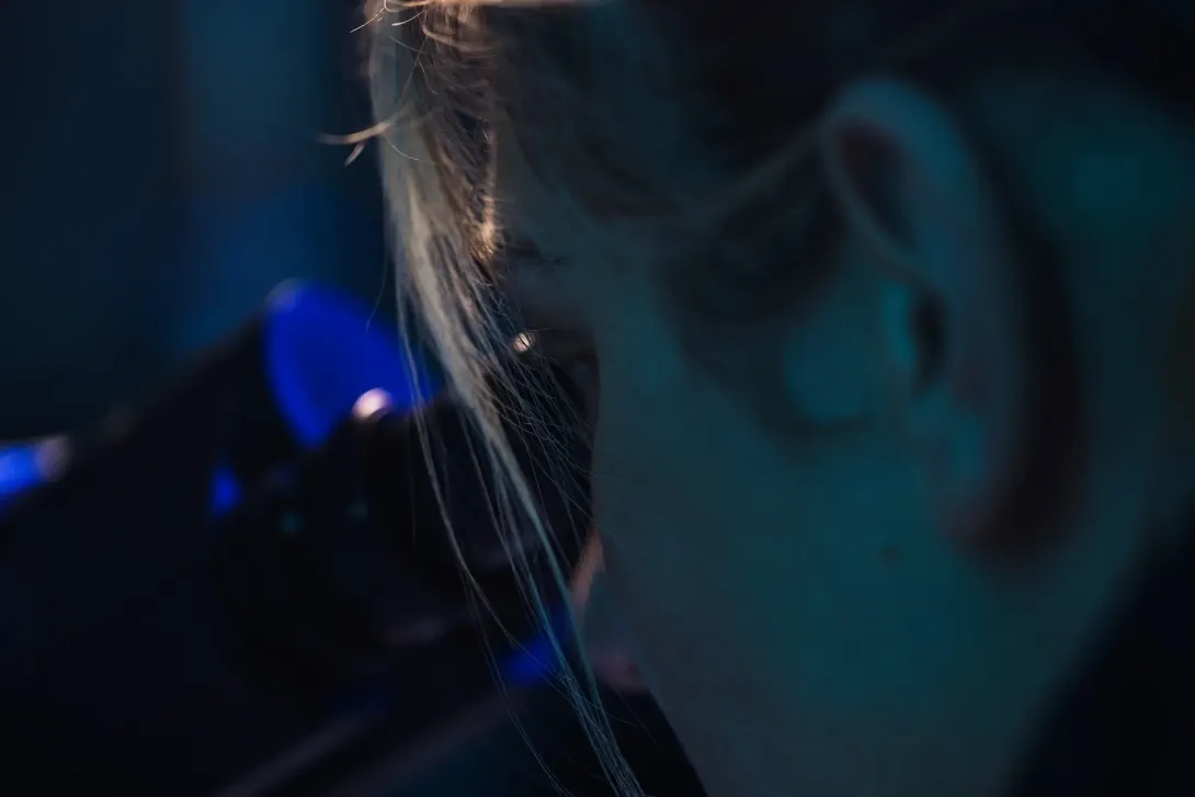 Looking through a microscope