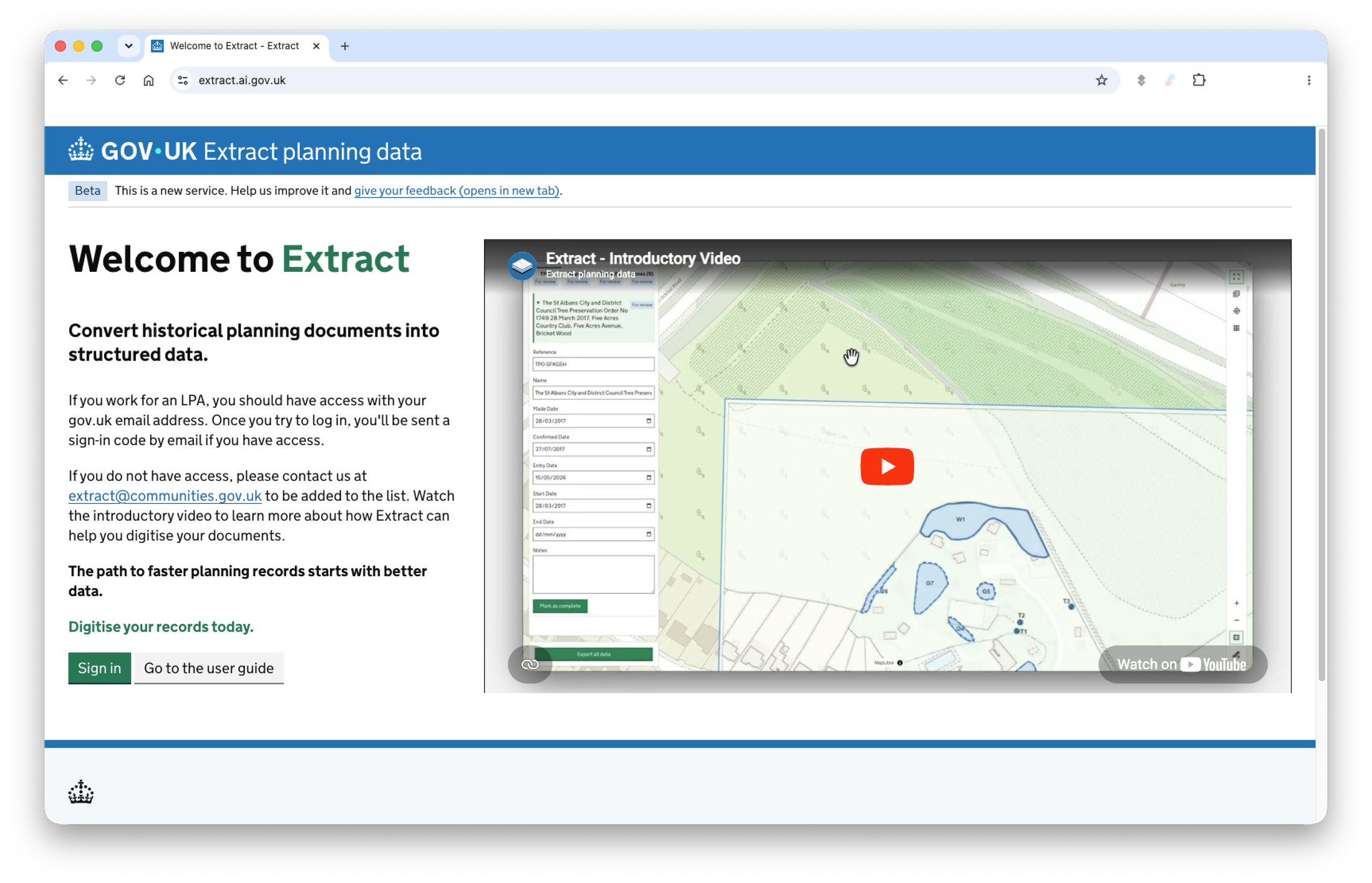 Extract landing page: https://extract.i.ai.gov.uk/