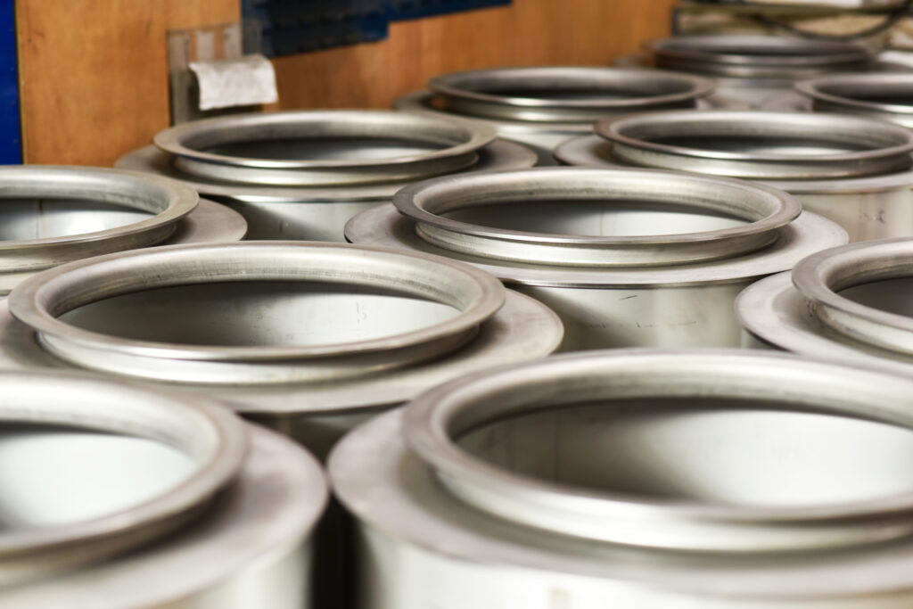 Silver colured metal waste containers