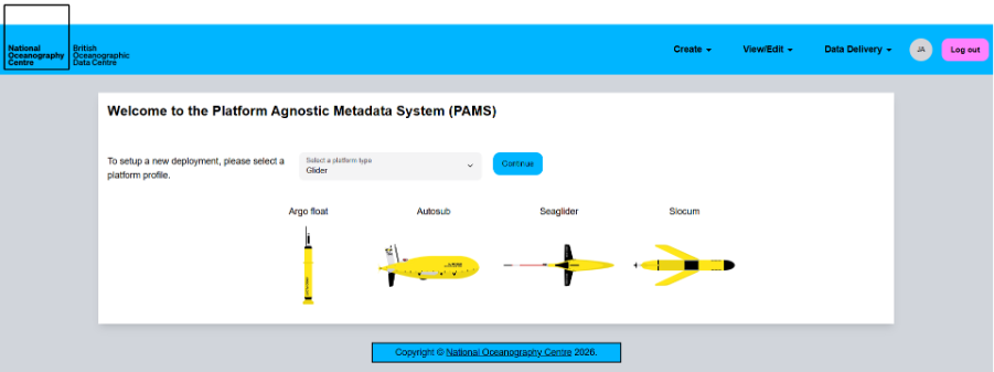 A screenshot of the PAMS homepage