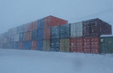 A building covered in snow