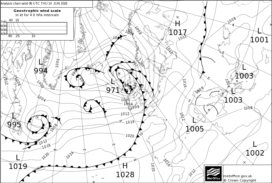 Storm Hector analysis chart for 0600 on the 14 June 2018