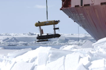 A ship in the snow.