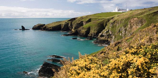 Cornwall coast with cliffs and sea