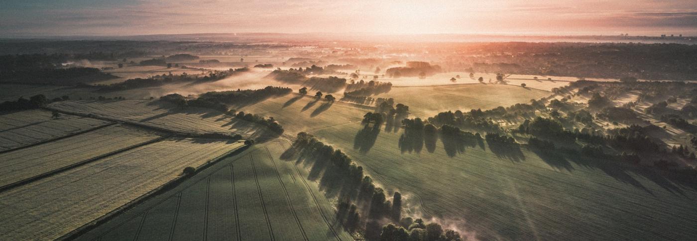 landscape of fields and sunset