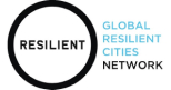 A logo featuring a black circle with the word