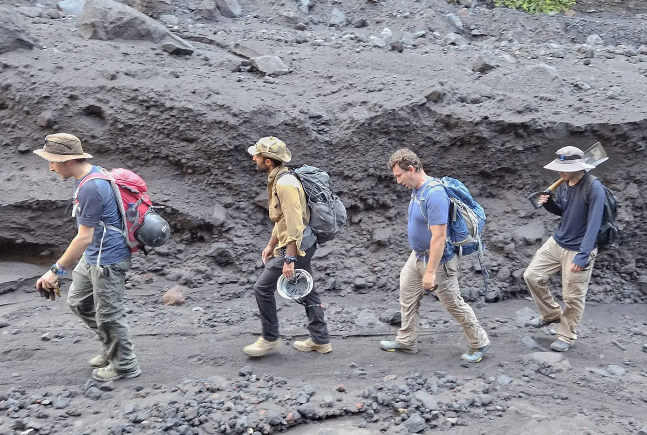 Some members of the research team. Left to right: Geoffrey Lerner (Institute for Scientific and Technological Research of San Luis Potosí, Mexico), Symeon Makris (BGS), Sylvain Charbonnier (University of South Florida, USA), and Fabrizio Ponce (National Institute for Seismology, Vulcanology, Meteorology and Hydrology, Guatemala). © Eric Breard, University of Edinburgh.