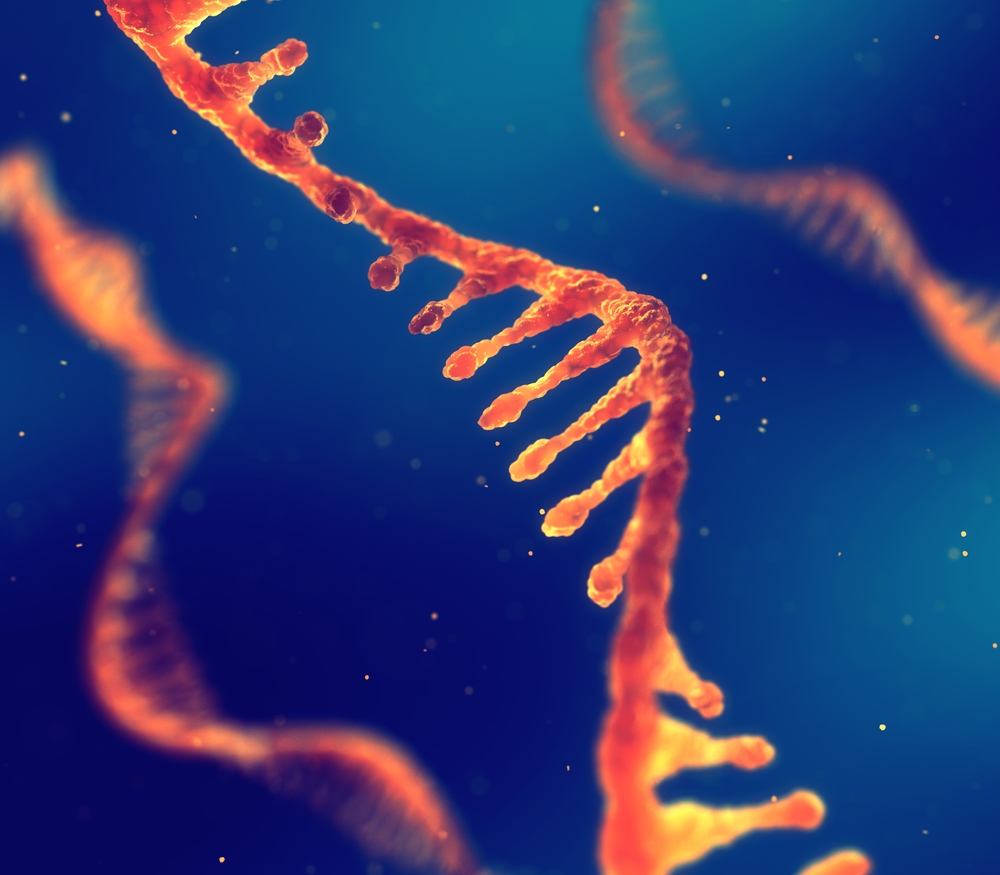 Global challenges - Vibrant RNA strand on blue background